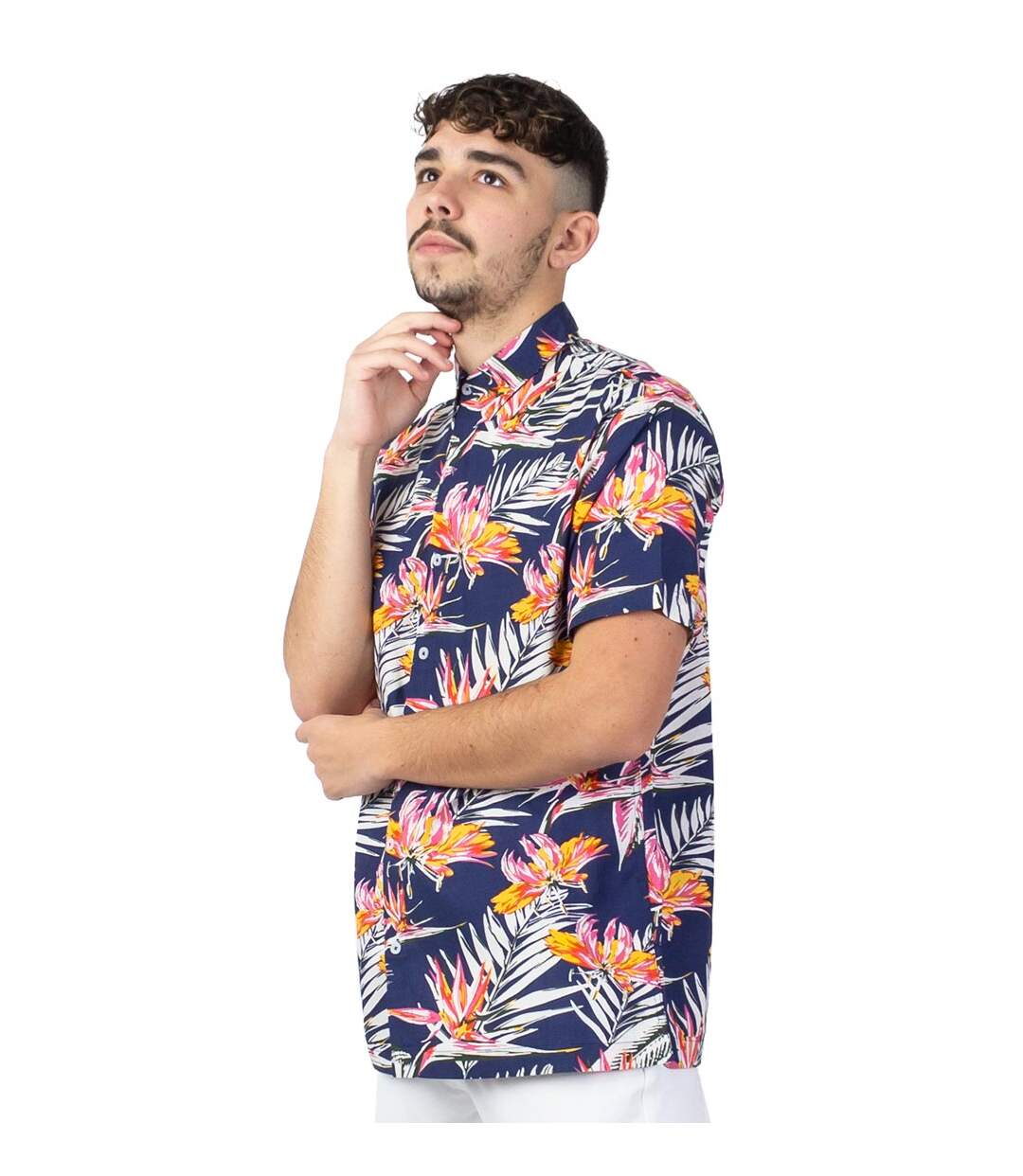 Chemise homme manches courtes LORENZO imprimé tropical bleu Coton Du Monde