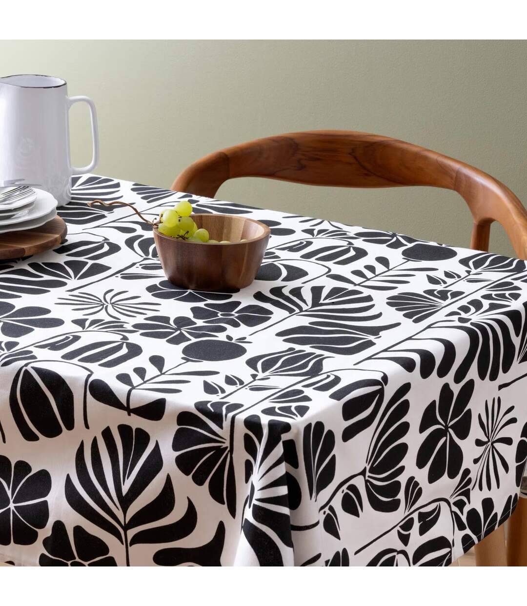 Nappe de Table Imprimée Twisted Lime 150x250cm Noir & Blanc-2