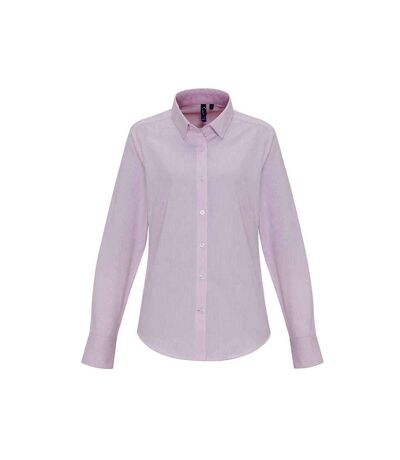 Premier Womens/Ladies Striped Oxford Long-Sleeved Formal Shirt (White/Pink)