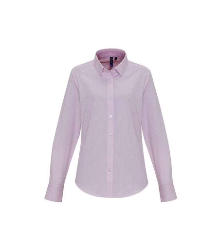 Womens/ladies striped oxford long-sleeved formal shirt white/pink Premier