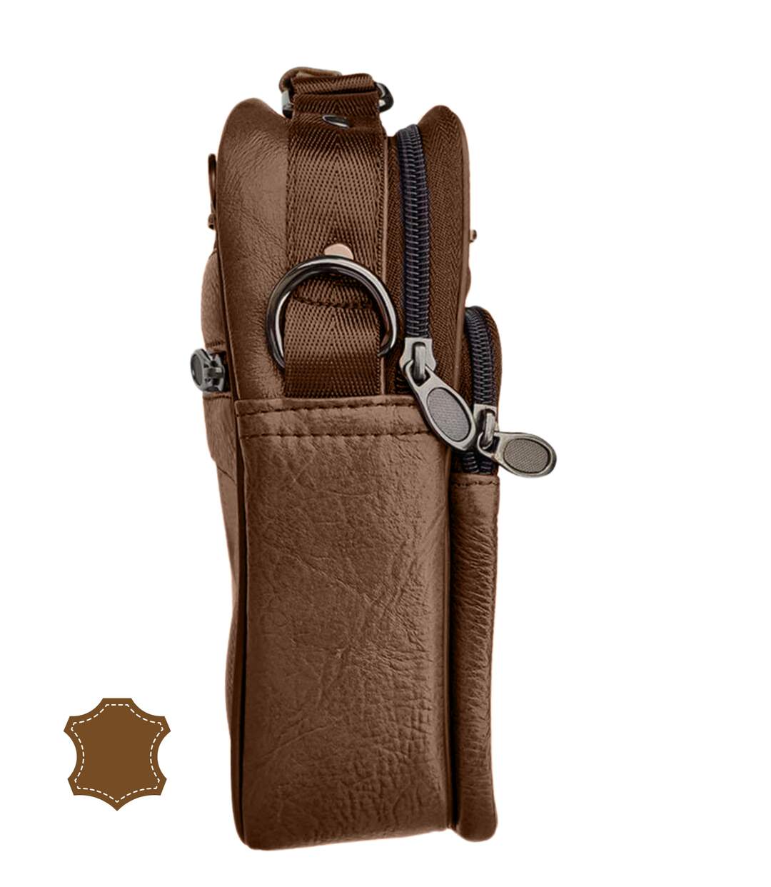 Sacoche bandoulière homme en CUIR - Sacoche multi poches - cuir vachette - Marron-3