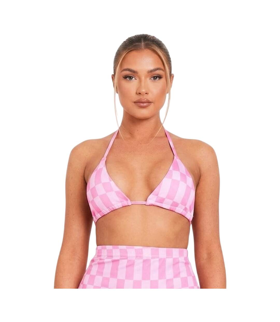 Womens/ladies Checkerboard Fitted Mini Skirt Pink Missy Empire-2