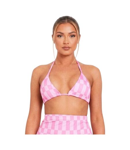 Womens/ladies Checkerboard Fitted Mini Skirt Pink Missy Empire
