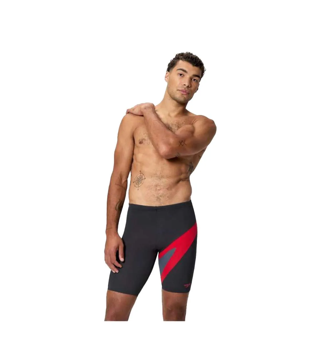 Mens Hyperboom Stripe Logo Jammer Shorts Black Red Speedo-1