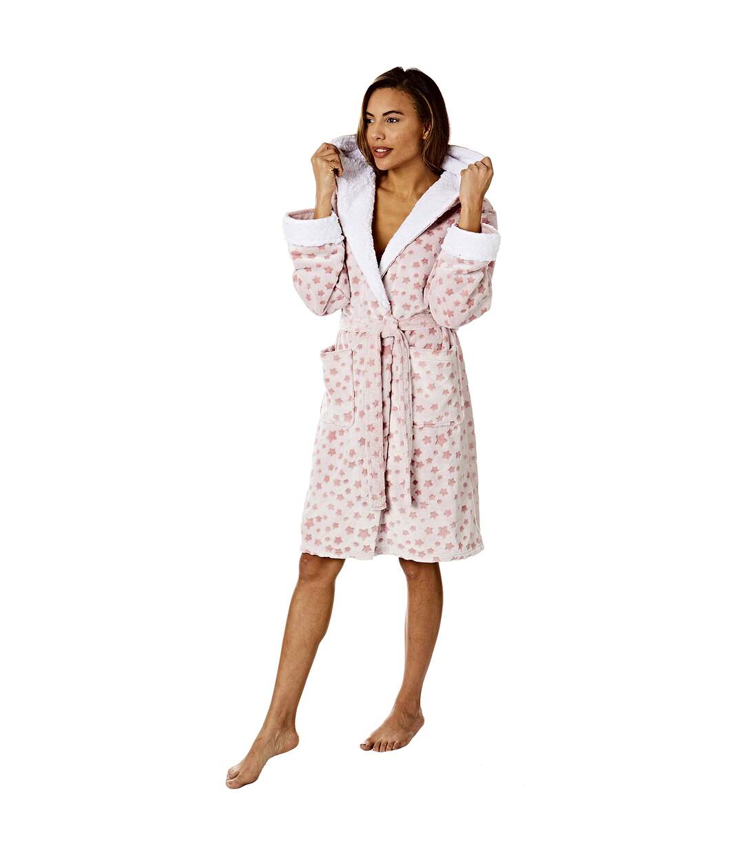 Womens/ladies stars hooded robe pink/white Light And Shade-4