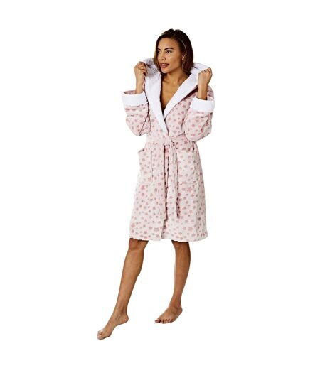 Womens/ladies stars hooded robe pink/white Light And Shade