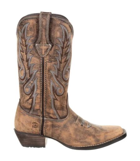 Womens/ladies dream catcher distressed full grain leather cowboy boots brown Durango