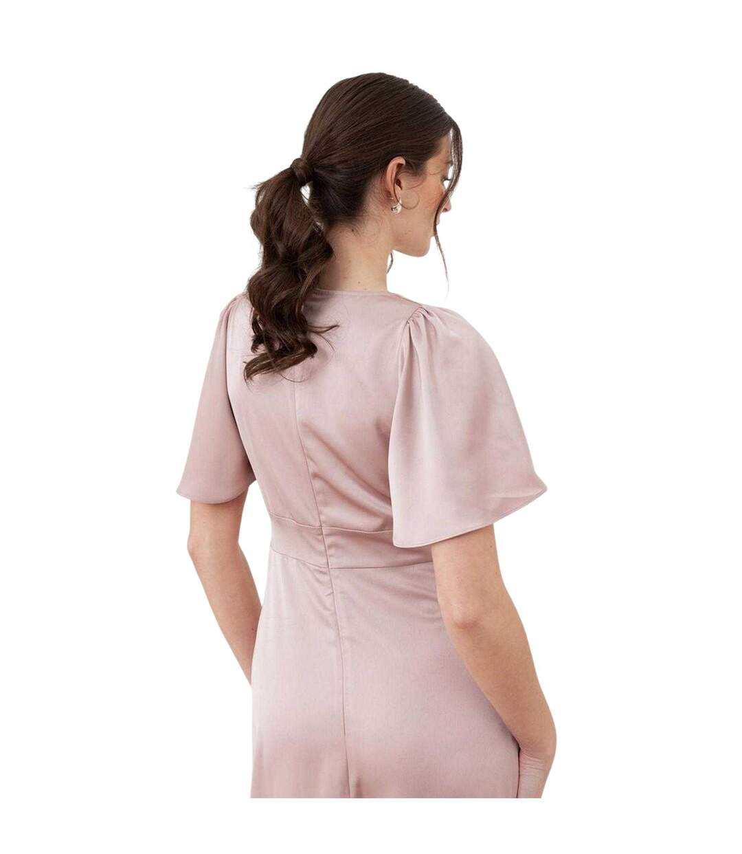 Womens/ladies Satin Angel Sleeve Bridesmaid Maxi Dress Soft Pink Maya Deluxe-4