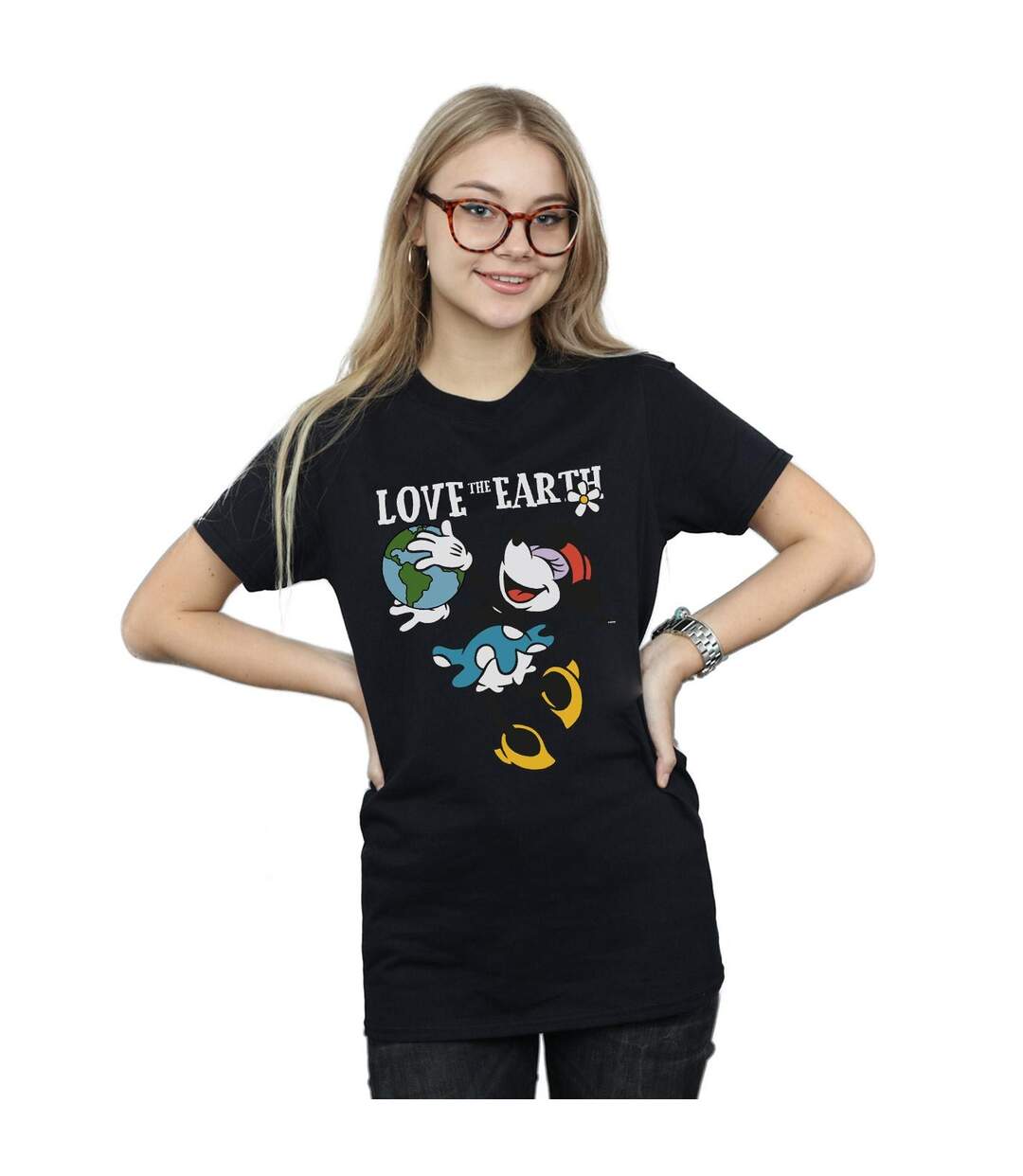 Disney Femme/Les femmes Mickey Mouse Love The Earth - T-shirt boyfriend en coton (Noir) - UTBI36926-2