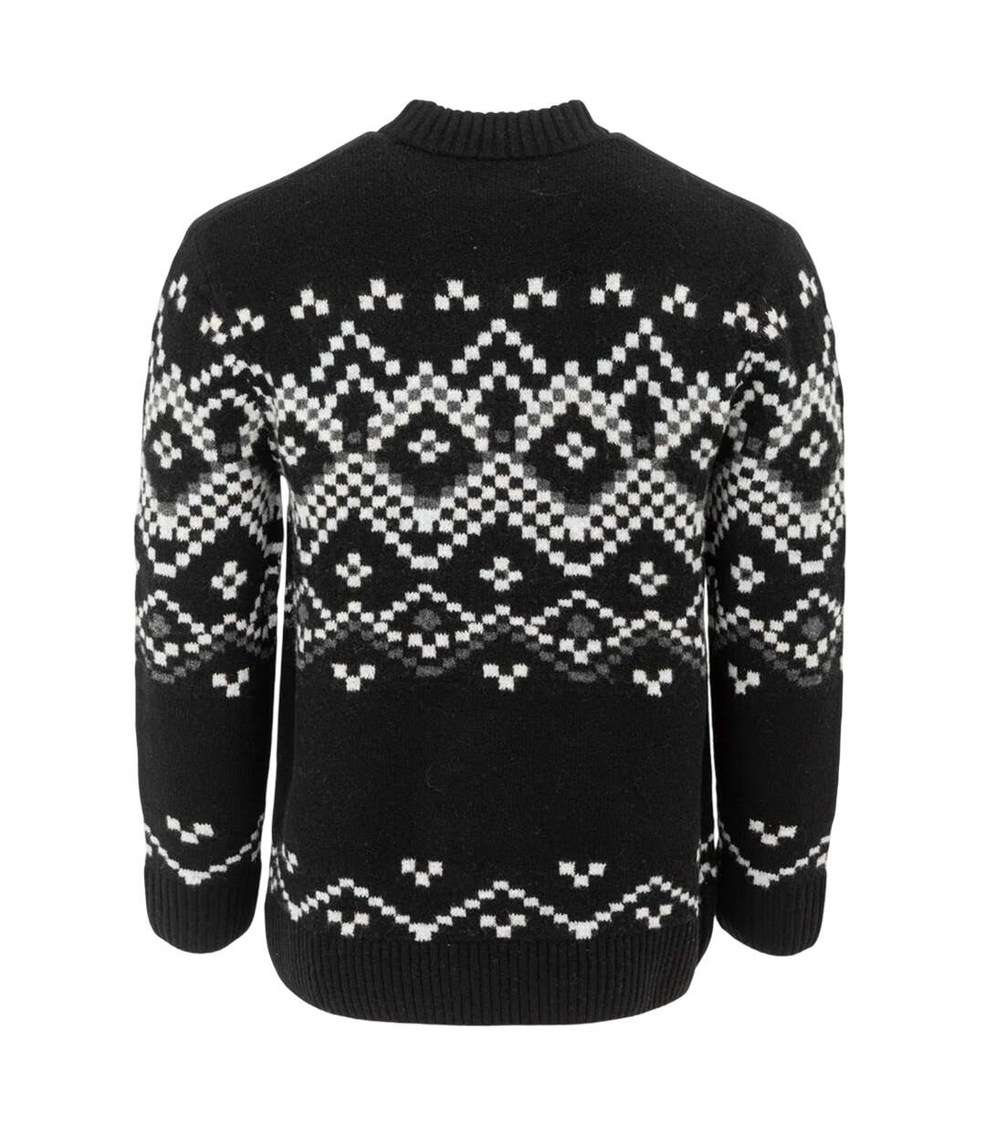 Mens Fair Isle Polyester Blend Slim Casual Jumper Black Monochrome Firetrap-2