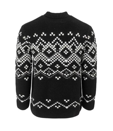 Mens Fair Isle Polyester Blend Slim Casual Jumper Black Monochrome Firetrap