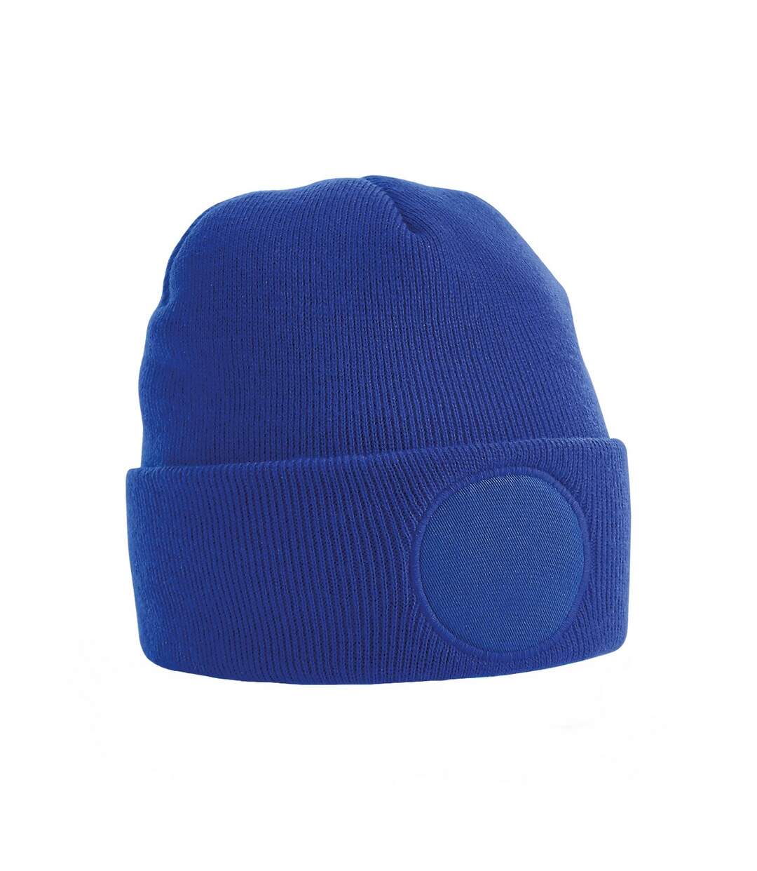 Unisex circular patch cuffed beanie bright royal Beechfield-1