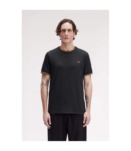 T-shirt Motif/style Rayure Contrastée Sur Bord Homme Noir Marron Fred Perry