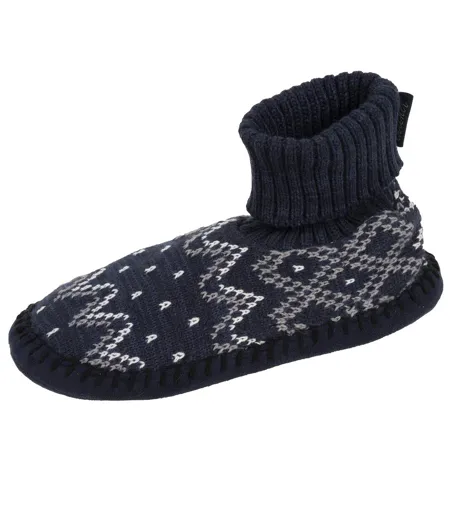 Isotoner Chaussettes d'intérieur homme maille jacquard, picots antidérapants