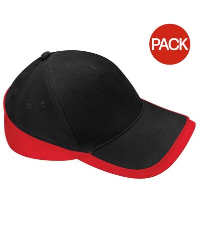 Beechfield Unisex Teamwear Competition Cap Baseball / Headwear (Pack of 2) (Black/Classic Red) - UTRW6722