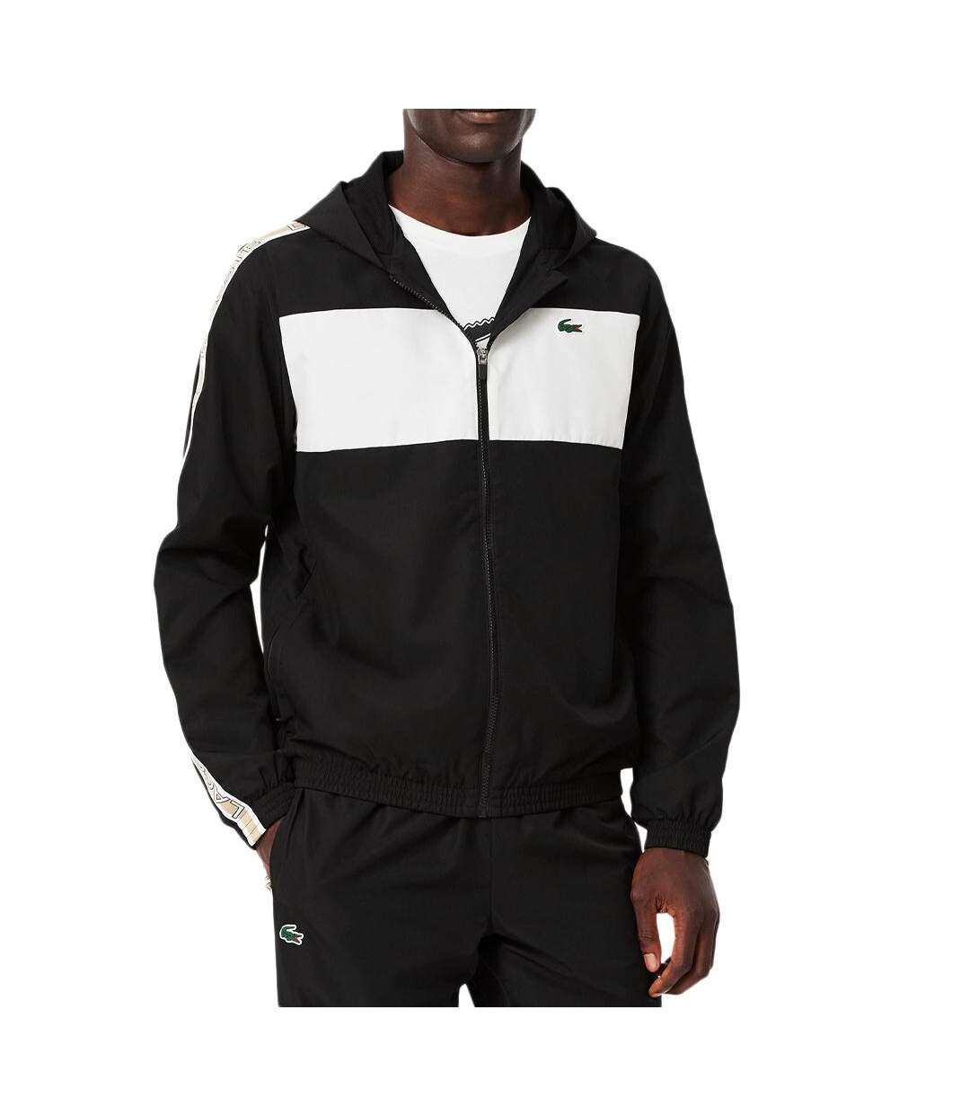 Veste noir/blanc homme lacoste colour block logo-1