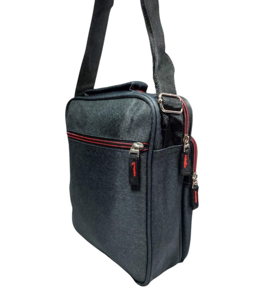 Sacoche bandoulière homme multi-poches en toile noire -  Asynthétique, compacte-2