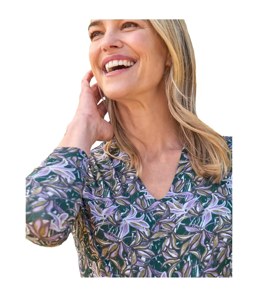 Womens/ladies Jersey V Neck 3/4 Sleeve Top Multicoloured WoolOvers-3