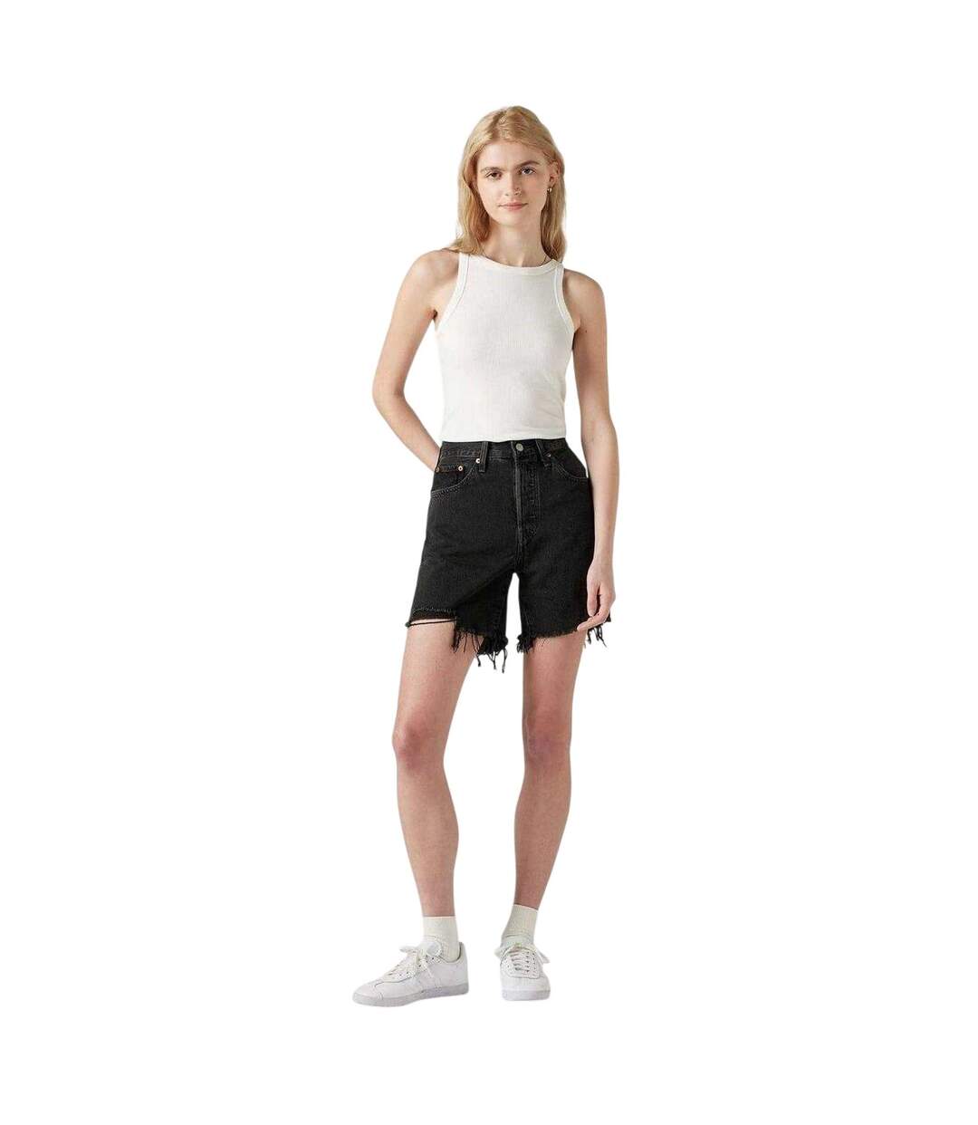 Womens/ladies 501 Denim Mid Thigh Jean Shorts Black Levis-2
