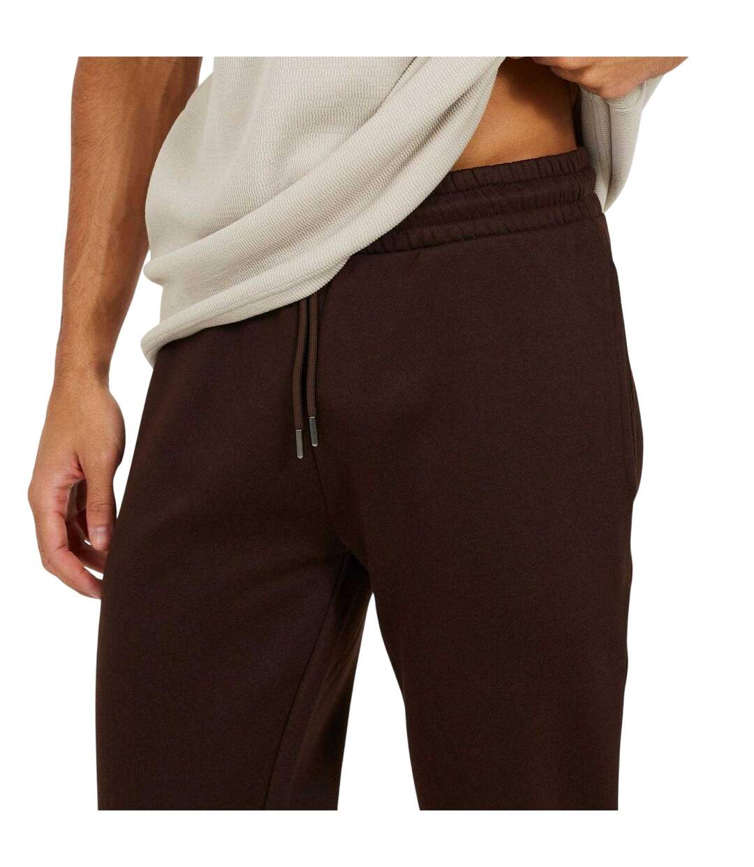Mens Fleece Open Hem Straight Leg Jogging Bottoms Chocolate Brave Soul-4