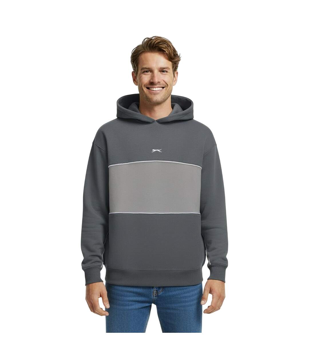 Sweat À Capuche Avec Cordons Motif/style Blocs De Couleurs Homme Ardoise Slazenger-4