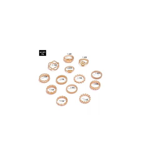 13 Pcs Gold Stone Metallic Stacking Multi Size Knuckle Midi Ring Set