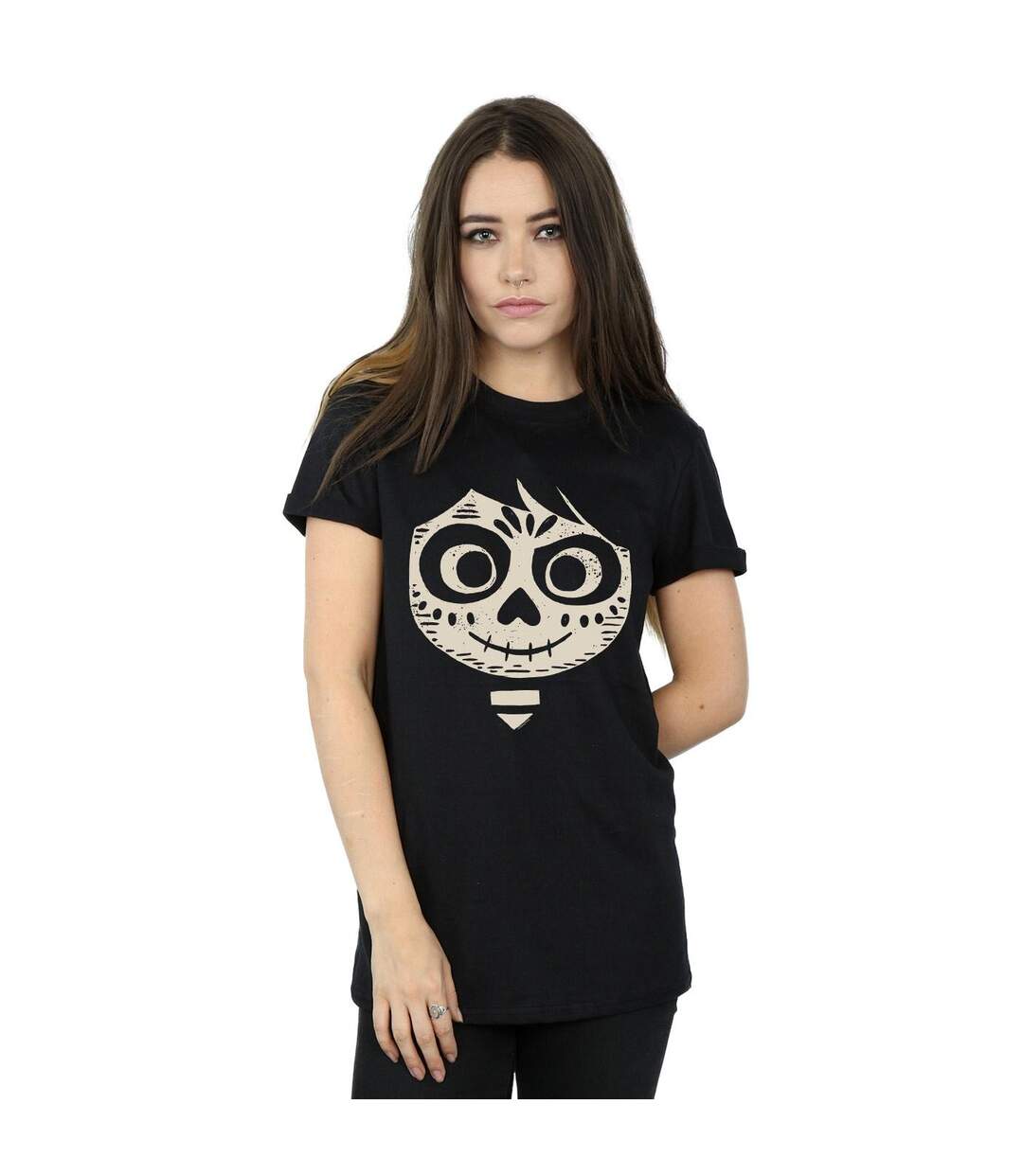 Disney Femmes/Les femmes Coco Miguel Skeleton Face Cotton Boyfriend T-Shirt (Noir) - UTBI16562-2
