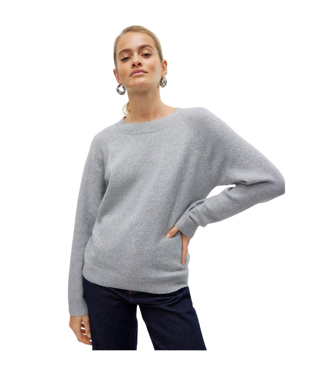 Pull Motif/style Uni Femme Gris Clair Chiné Vero Moda-4