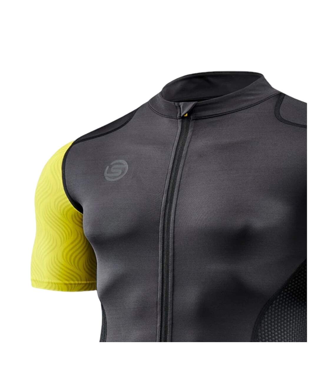 Mens Elite Mock Neck Cycling Top Yellow Black Skins-3