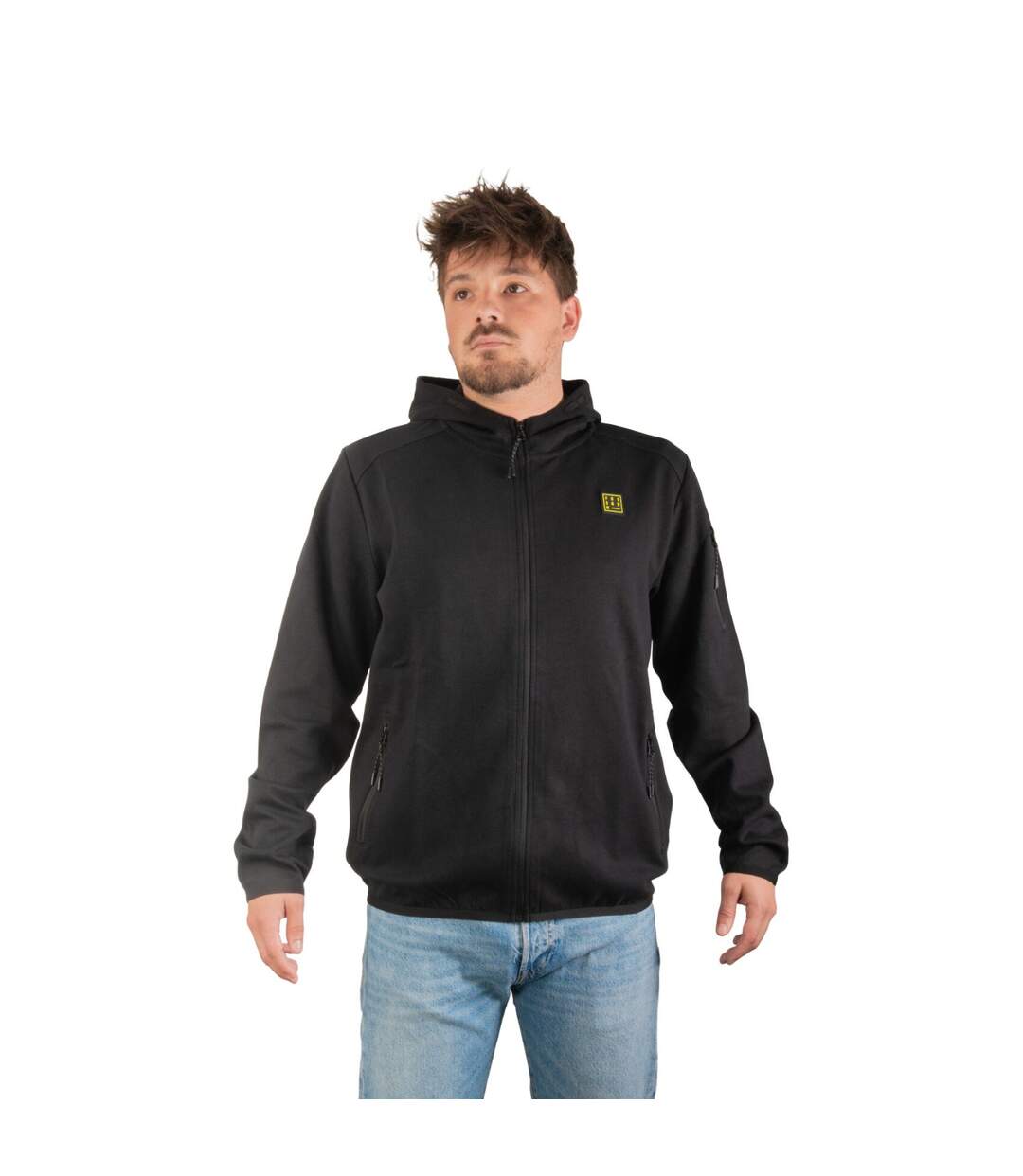 Sweat sport zippé à capuche homme en interlock et patch rubber Clyde Freegun-1