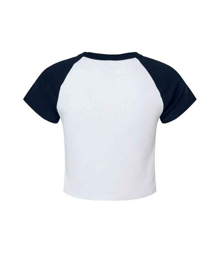 Womens/ladies raglan crop t-shirt white/navy Bella + Canvas