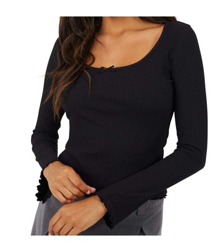 Haut Manches Longues Motif/style Côtelé Femme Noir Brave Soul