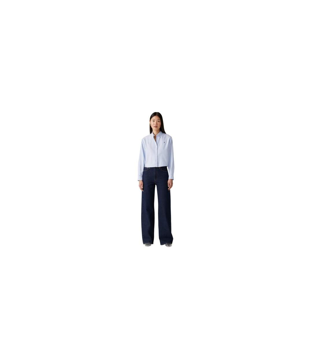 Womens/ladies Cotton Blend Wide Leg Jeans Shaded Blue Levis-1