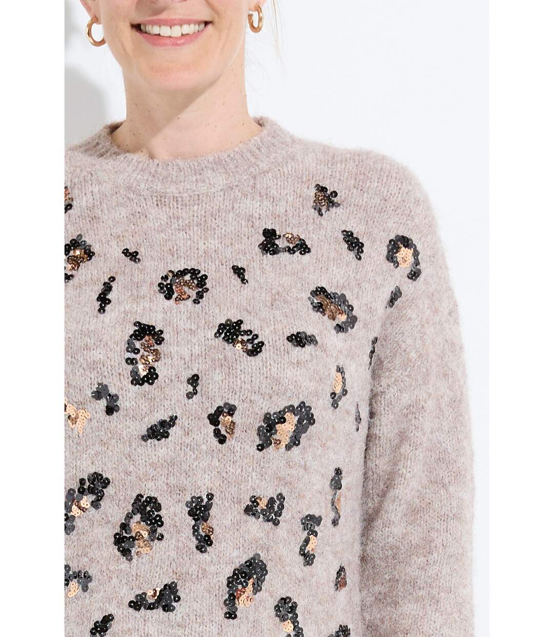 Robe pull col rond motifs animaliers en sequins-3