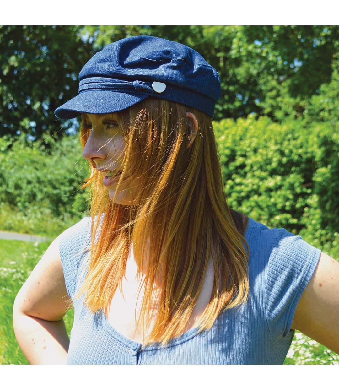 Ladies Cotton Peaked Denim Baker Boy Hat-5