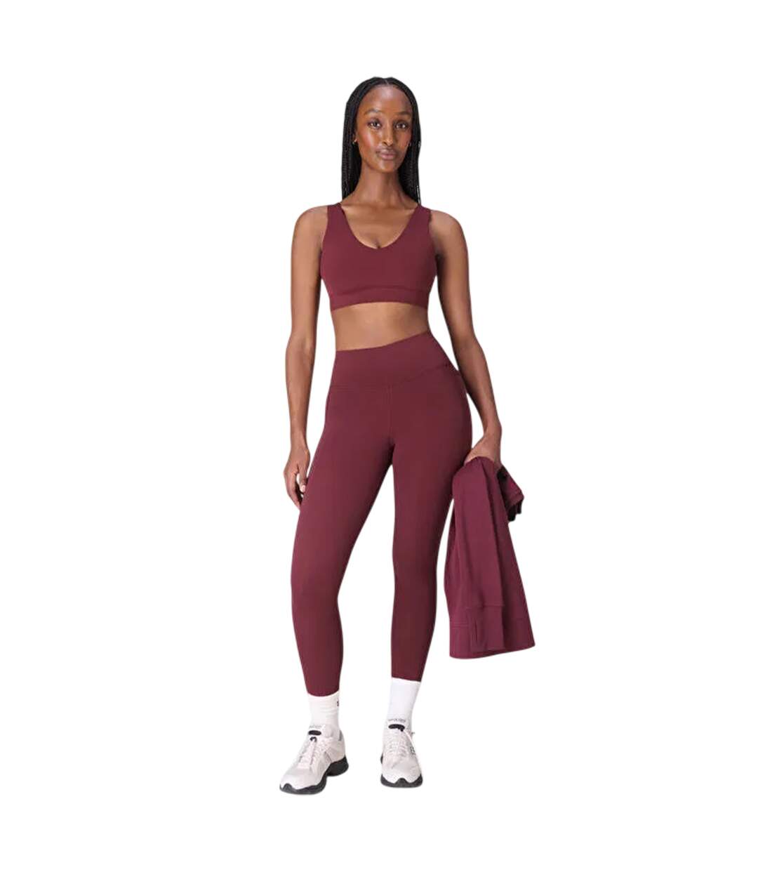 Womens/ladies Ultimate Studio Rounded V Neck Yoga Sports Bra Garnet Red Sweaty Betty-1
