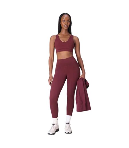 Womens/ladies Ultimate Studio Rounded V Neck Yoga Sports Bra Garnet Red Sweaty Betty