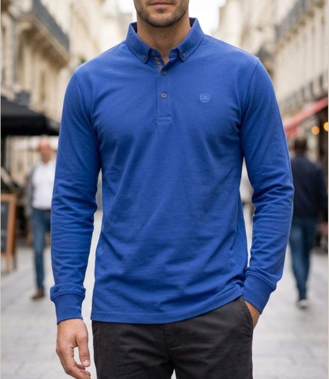 CHALLENGER NATHAN1 — Polo manches longues bleu piqué : le chic décontracté au quotidien-1