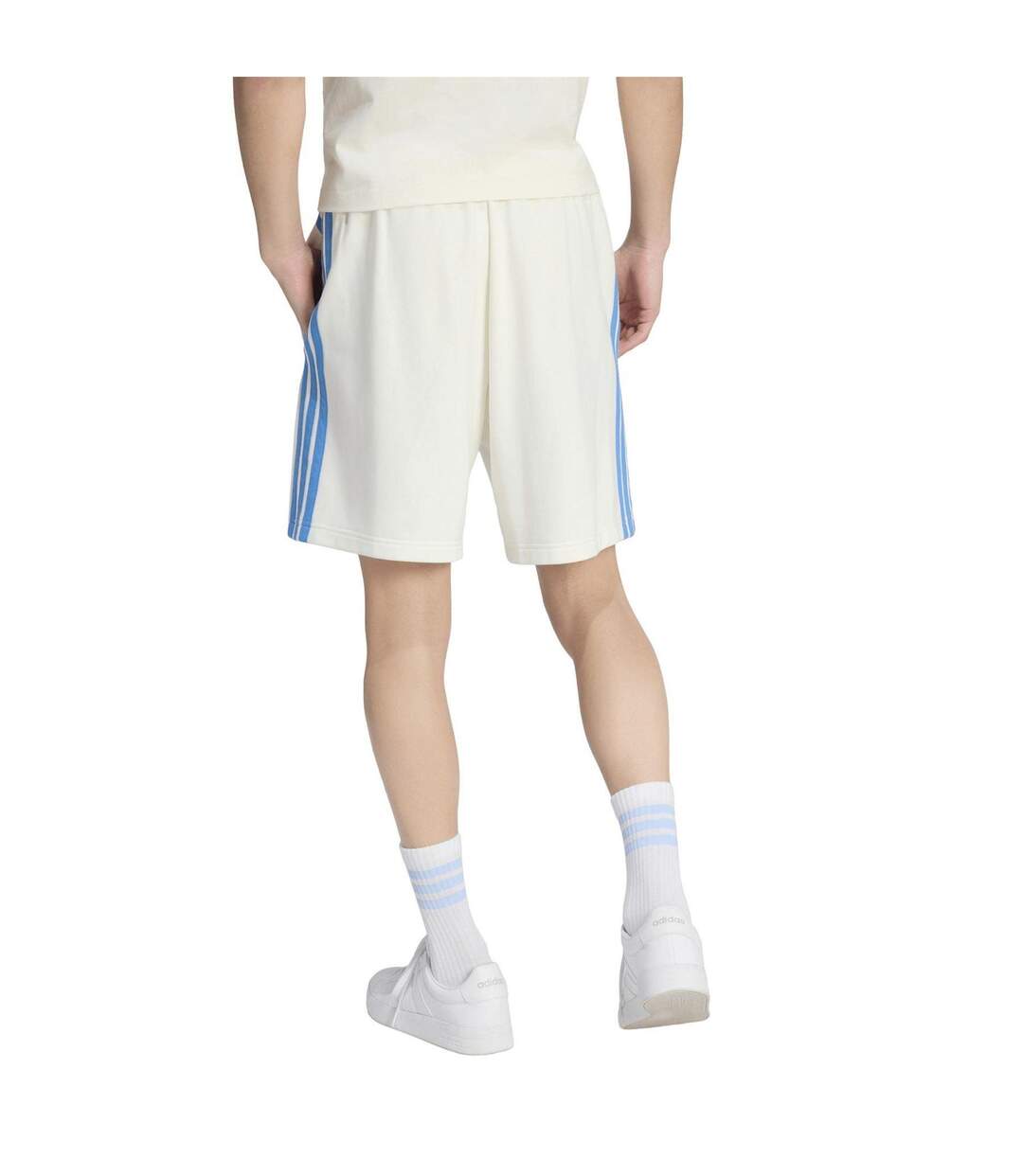 Mens Essentials French Terry 3 Stripes Shorts White Blue Adidas-3