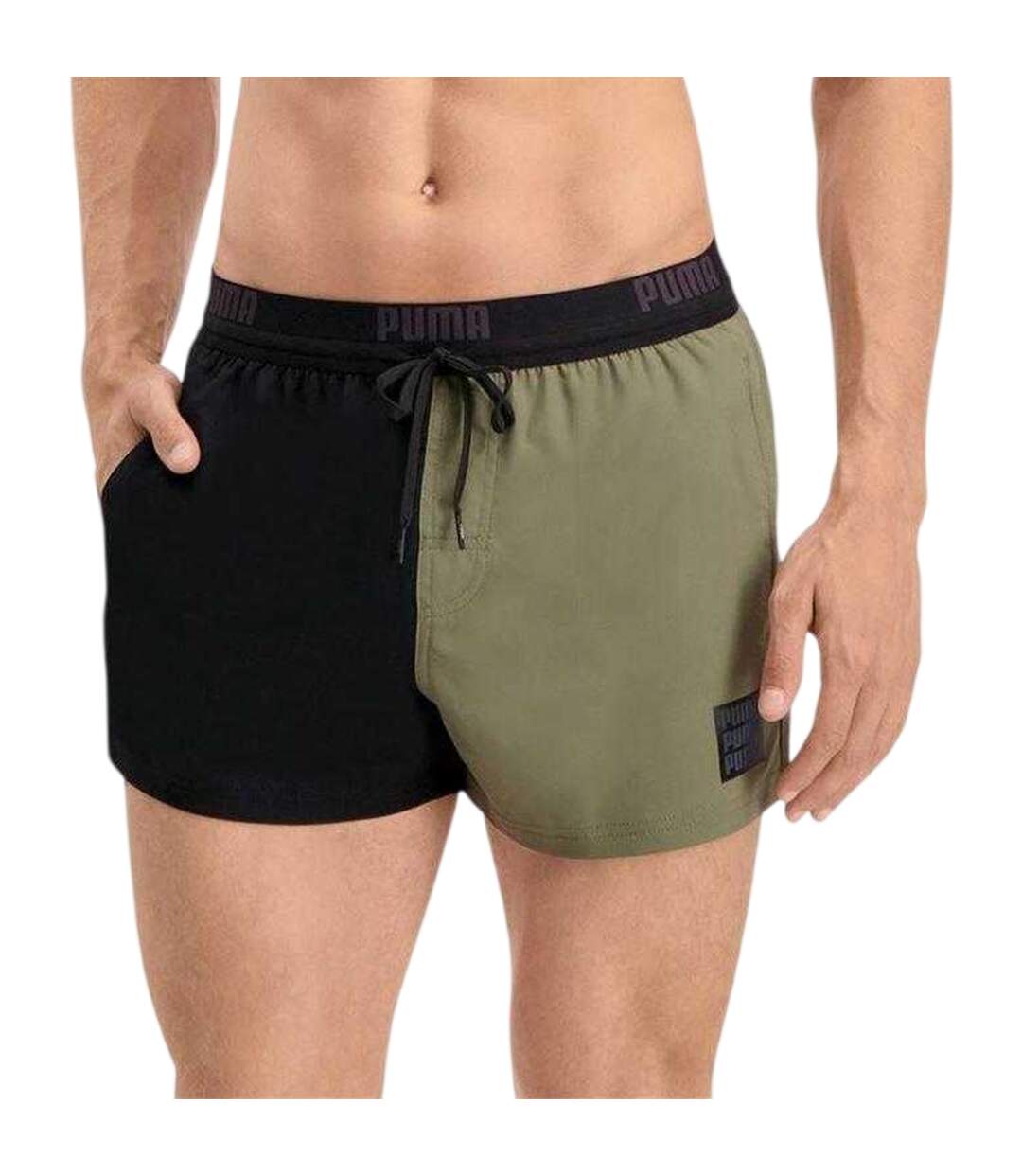 Mens Colour Block Swim Shorts Black Khaki Puma-1