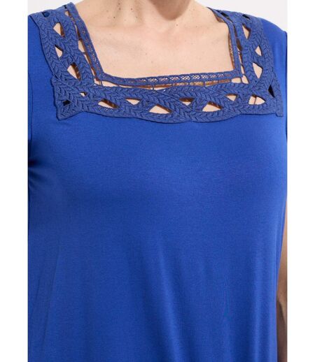 T-shirt long évasé col carré effet brodé