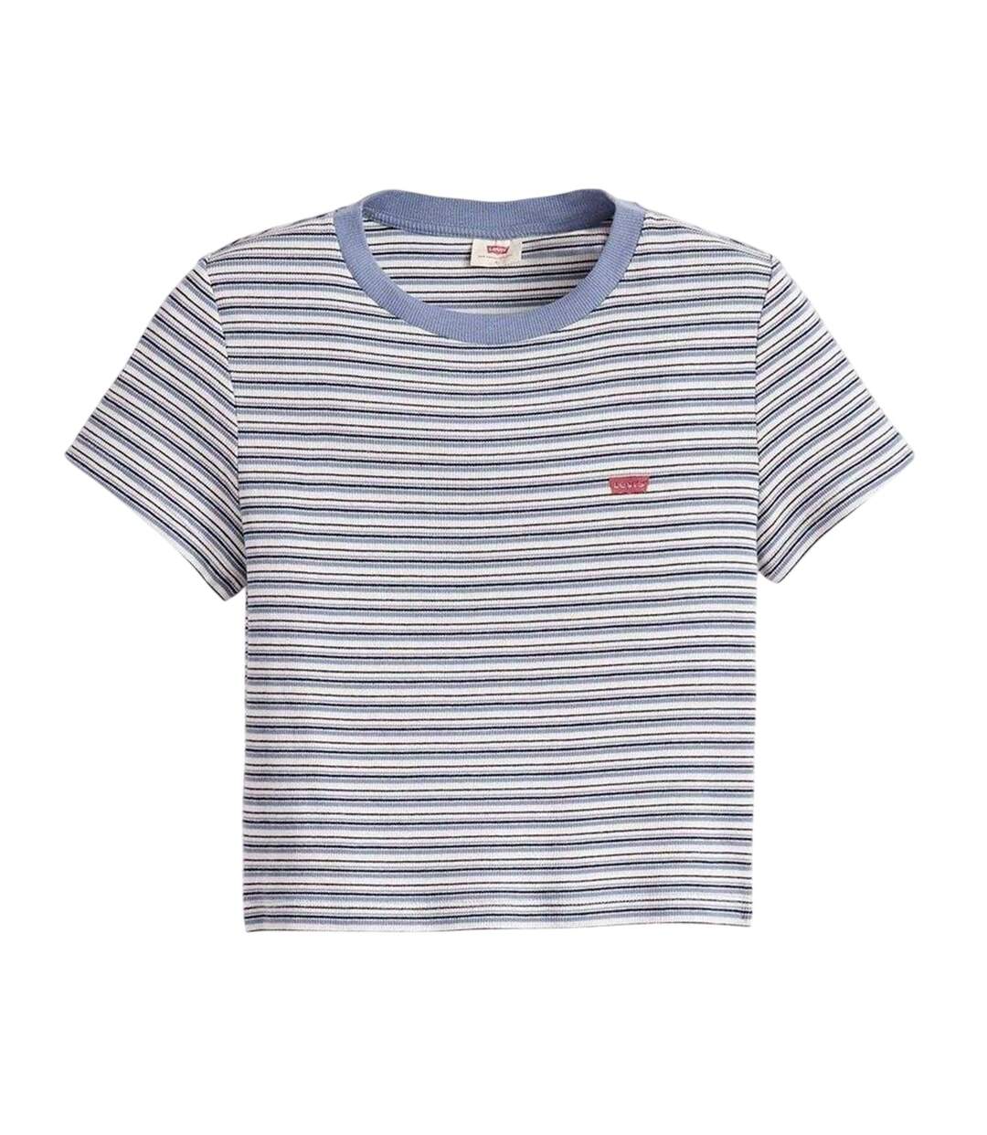 Womens/ladies Essential Sporty Striped Crop Top Cloud Dancer Levis-2