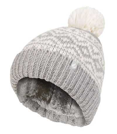 Cozy Patterned Bobble Hat for Women | Cable Knit Beanie with Fleece Lining