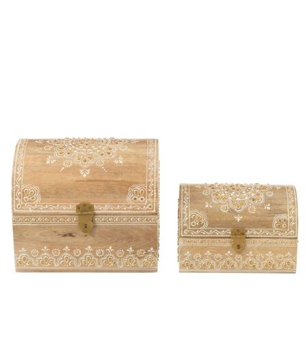 Lot de 2 Boîtes Déco en Bois Perle du Sahara 28cm Naturel
