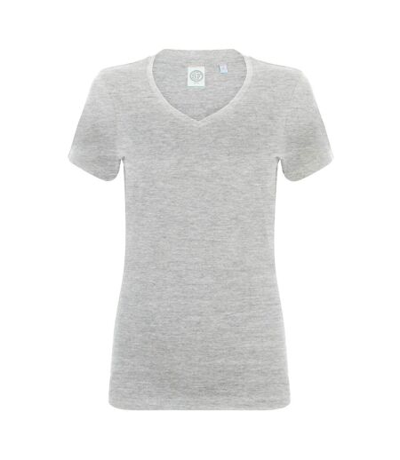 Skinni Fit Womens/Ladies Feel Good Stretch V-Neck Short Sleeve T-Shirt (Heather Grey) - UTRW4423