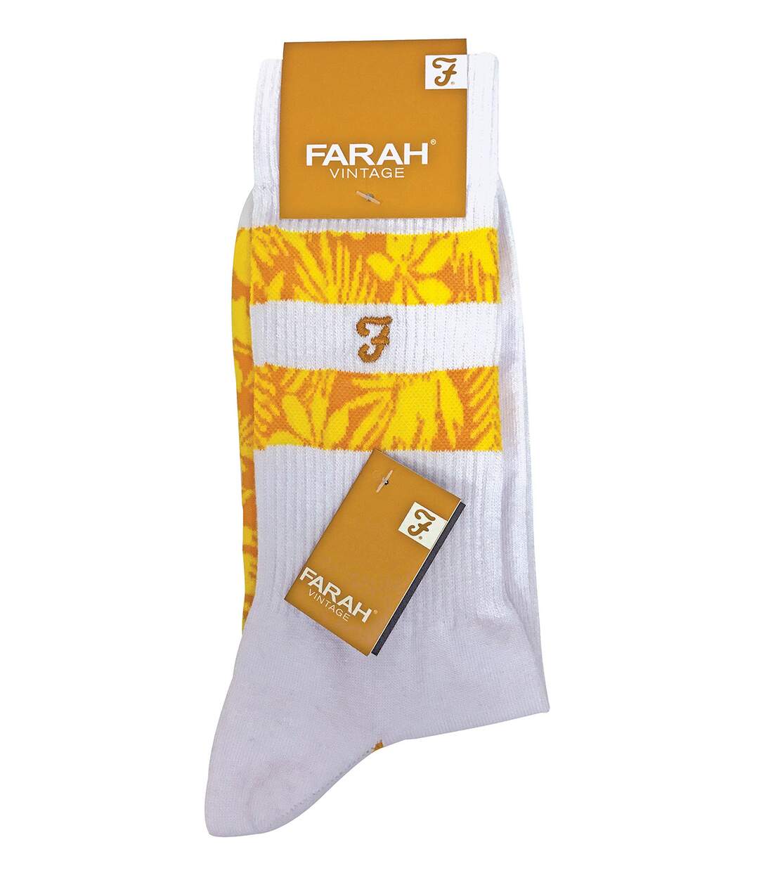 Farah - 2 Pairs Mens Cotton Ribbed White Sports Socks with Red Blue Yellow Stripes-2