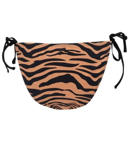 Womens/ladies Tiger Print Side Tie Bikini Bottoms Black Brown SoulCal