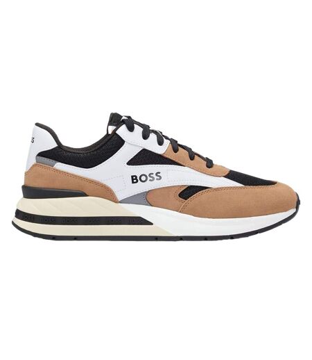 Mens Kurt Leather Running Trainers Brown Boss