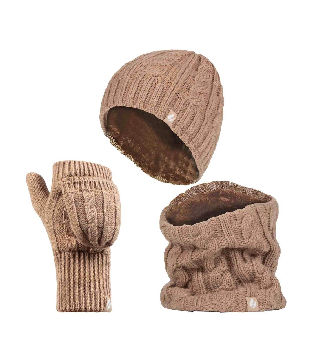 Ladies Fleece Lined Thermal Winter Hat, Neck Warmer & Converter Gloves Set-1