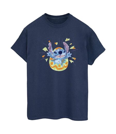 Disney T-shirt boyfriend en coton Femme/Ladies Lilo & Stitch Cracking Egg (Bleu marine) - UTBI30385